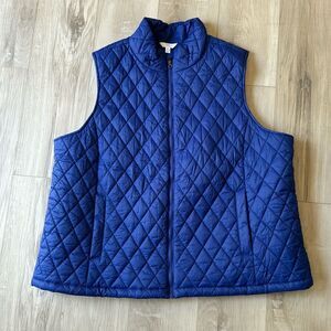 Time & Tru Blue Diamond Quilted Zip Up Puffy Vest Size 2X